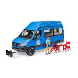 Bruder autocamper legetøjsbil MB sprinter med chauffør - blå.