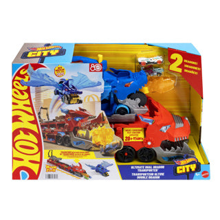 Hot Wheels City - Ultimativt dobbelt drage-transportkøretøj og 2 legetøjsbiler