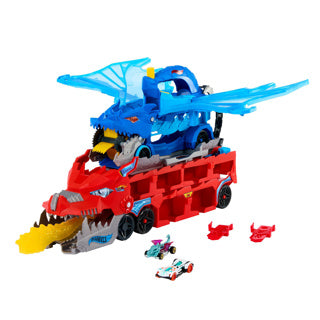 Hot Wheels City - Ultimativt dobbelt drage-transportkøretøj og 2 legetøjsbiler