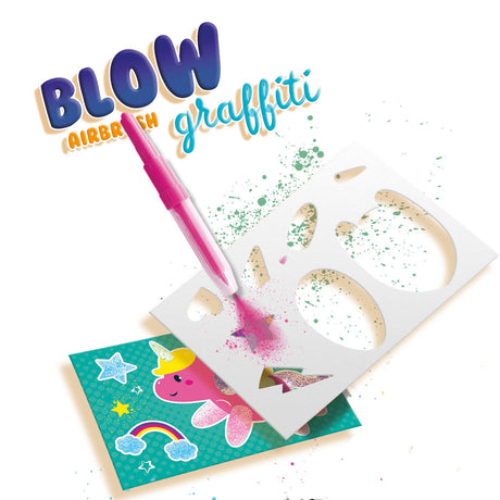 Ses creative – blow airbrush graffiti – kreativt håndværkssæt fra 6 år – inklusive 6 airbrush penne, sort tusch, stencils og farvelægningssider