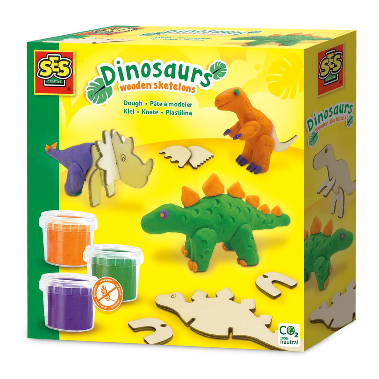 Ses ler dinosaur træskeletter - 3 lerpotter