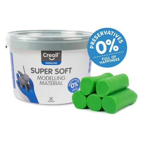 Creall supersoft modelleringsler - grøn - genlukkelig spand - 1750 gram - glutenfri - fremstillet i Holland