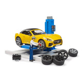 Bruder legetøjsbilservicecenter med roadster - billegesæt.