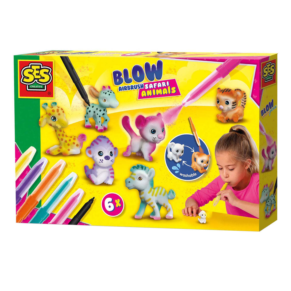 Ses blow airbrush penne - safari dyr, 6 stk.