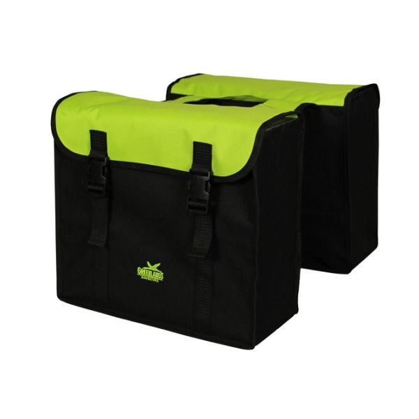 Greenlands dobbelt cykeltaske 34 liter 37 x 33 x 14cm (2x) - sort limegrøn