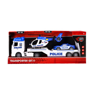 Rapid wheels biltransporter politi + bil og helikopter + lys og lyd
