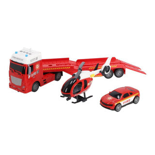 Rapid wheels biltransporter brandvæsen + bil og helikopter + lys og lyd