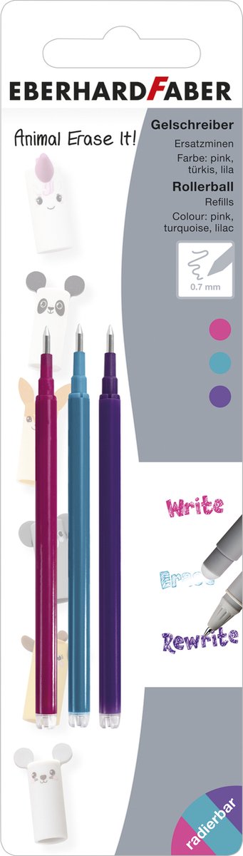 Eberhard faber gel pen - refill - 3 farver på blisterkort - ef-582154