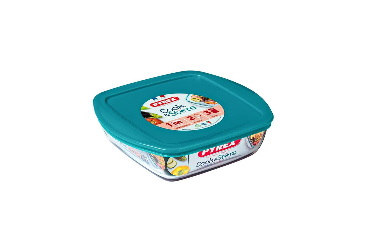 Pyrex cook store firkantet opbevaringsfad 25x22x7cm - 2200ml - borosilikatglas