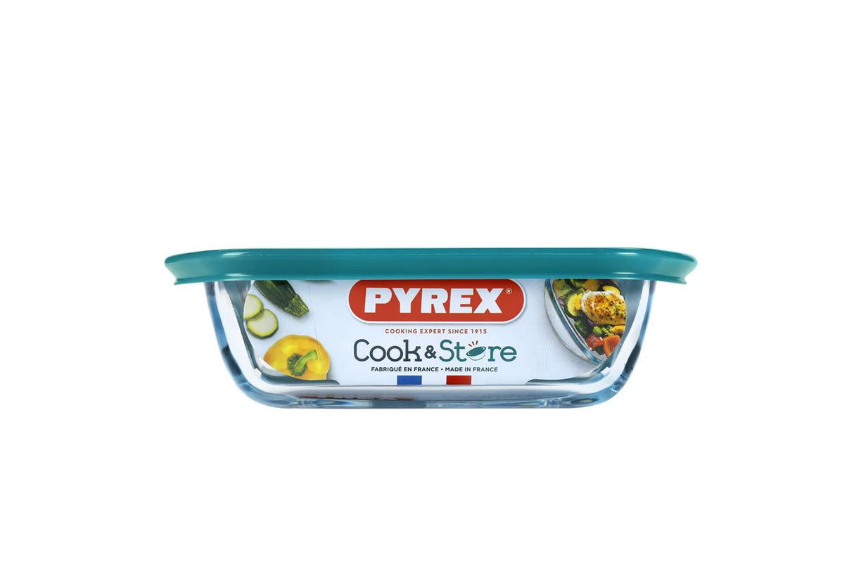 Pyrex cook store firkantet opbevaringsfad 25x22x7cm - 2200ml - borosilikatglas