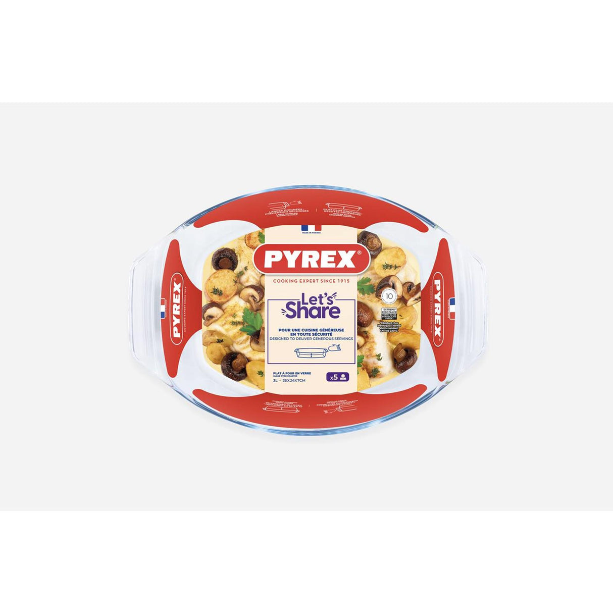 Pyrex uimodståelig oval bradepande glas med håndtag 35 x 24x6 cm 2,8l
