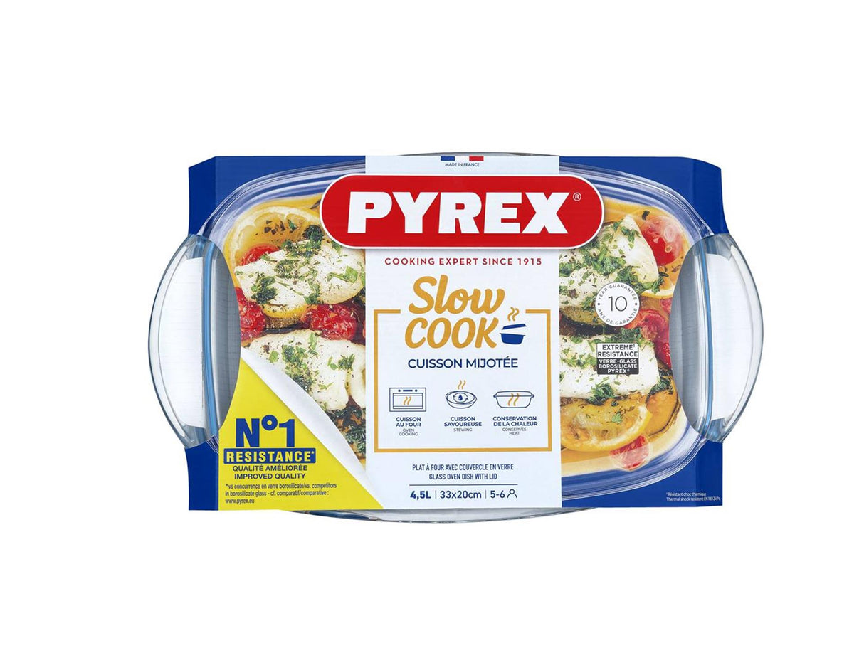 Pyrex rektangulært bradepande med låg 2,9+1,6l 33x20x14cm