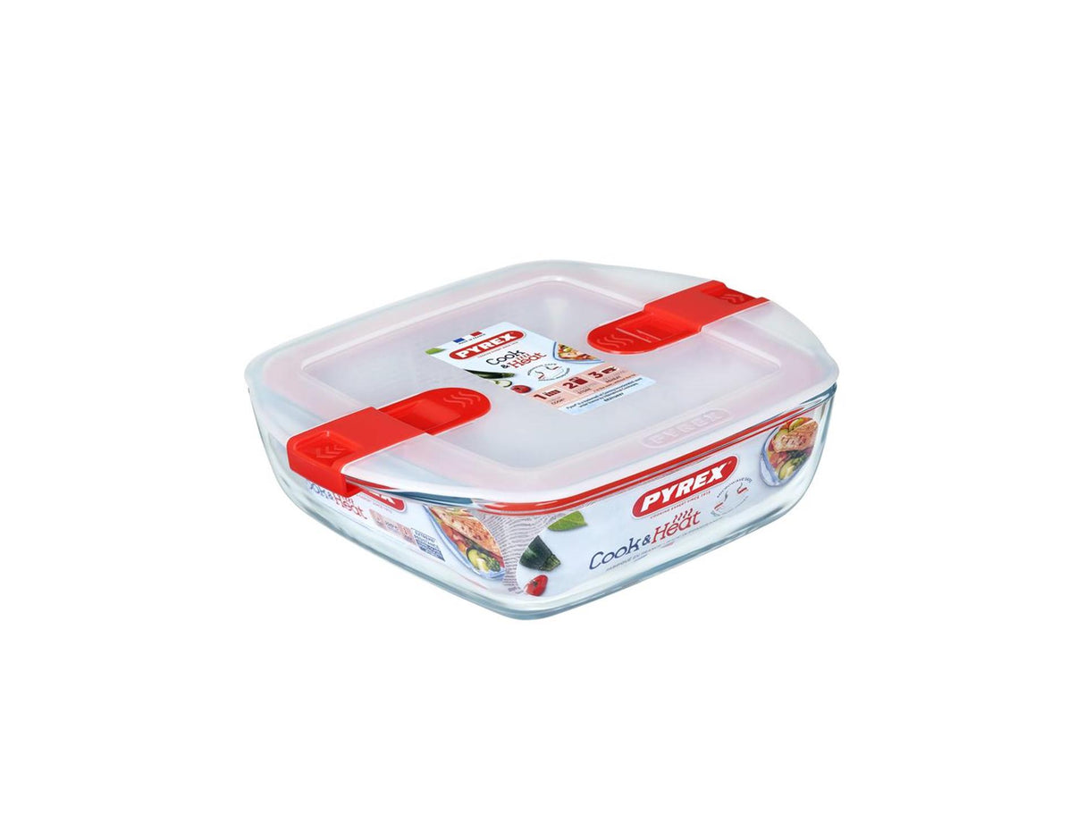 Pyrex kog varme firkantet fad med låg 1l 20x17x6cm