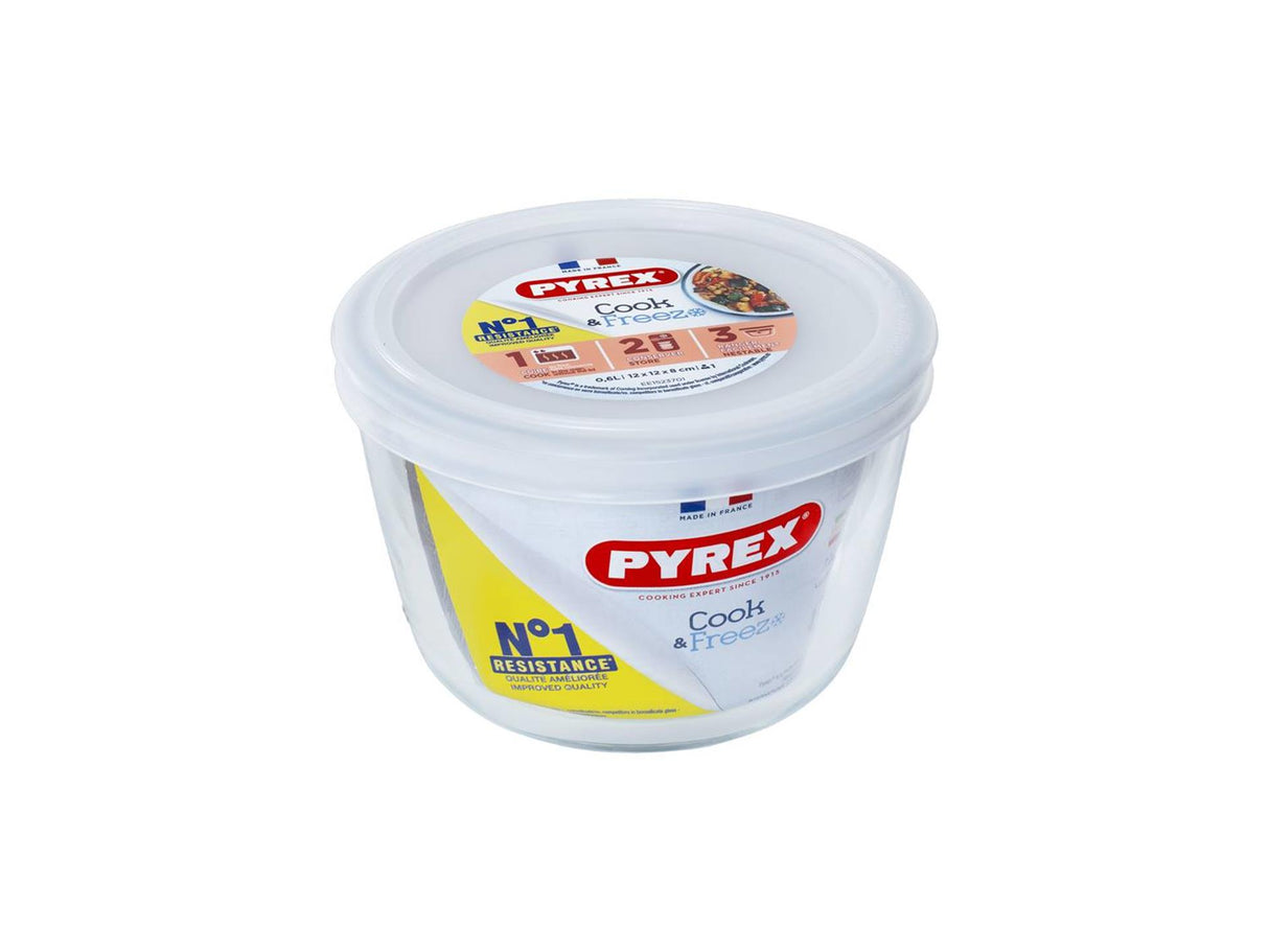 Pyrex rund skål 0,6 l (ø 12 cm) med friskholdende låg