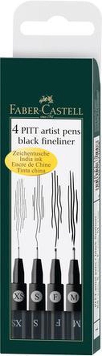 Faber-castell tegnepen - fineliners - pitt artist pen - etui 4 stk m f s xs - sort - fc-167115