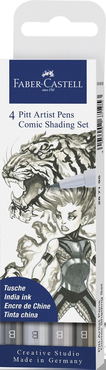 Faber-castell tegnepen - pensel pen - pitt artist pen - tegneserie - 4-delt - fc-267195