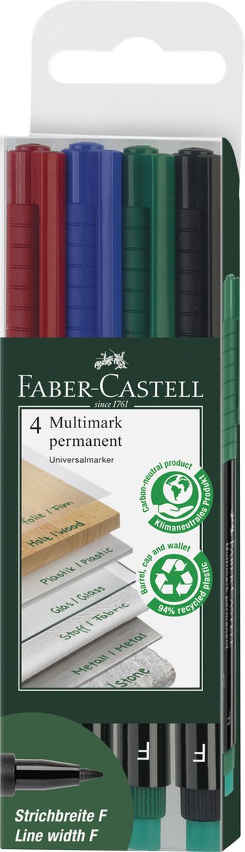 Faber-Castell multimarker - permanent - linjebredde f - 4 stk - med viskelæder - fc-151304