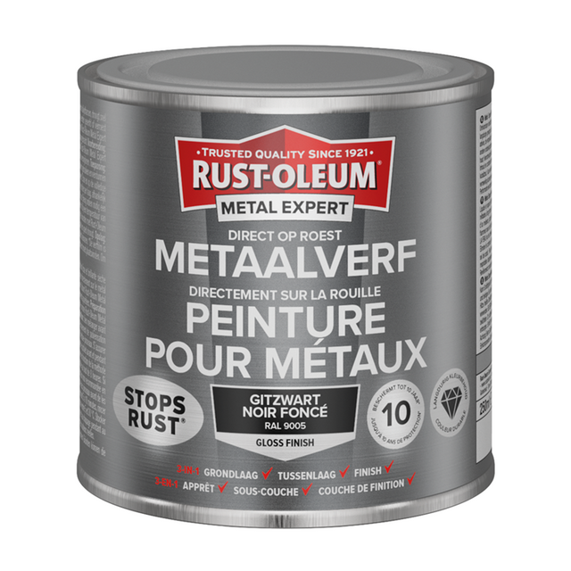 Rust-oleum 1071348 - metalmaling -hg -ral9005 -250mldirekte på rust | 1 stk