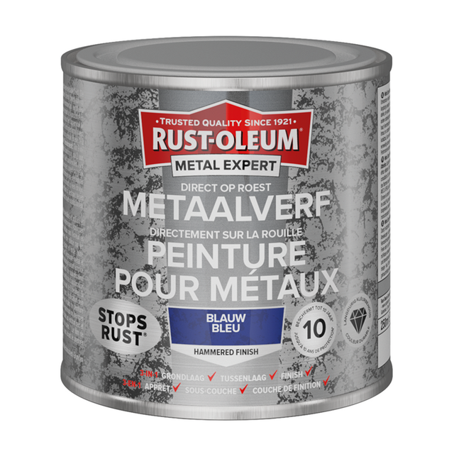 Rust-oleum 1071360 - hammerfinish - blå - 250ml direkte på rust - metalmaling | 1 stk