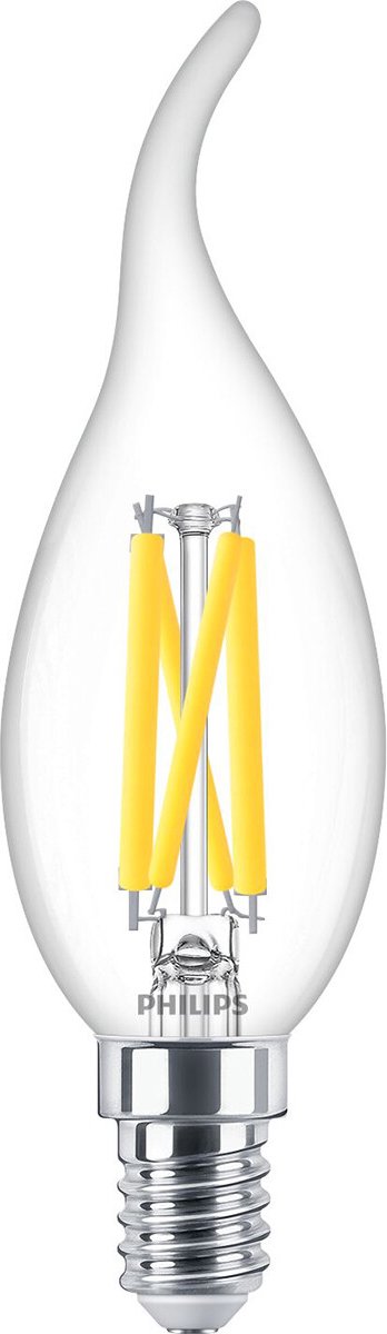 Philips led philips master led e14 gebogen-tip kaars filament helder 3.4w 470lm - 922-927 dim to warm | beste kleurweergave - dimbaar - vervangt 40w