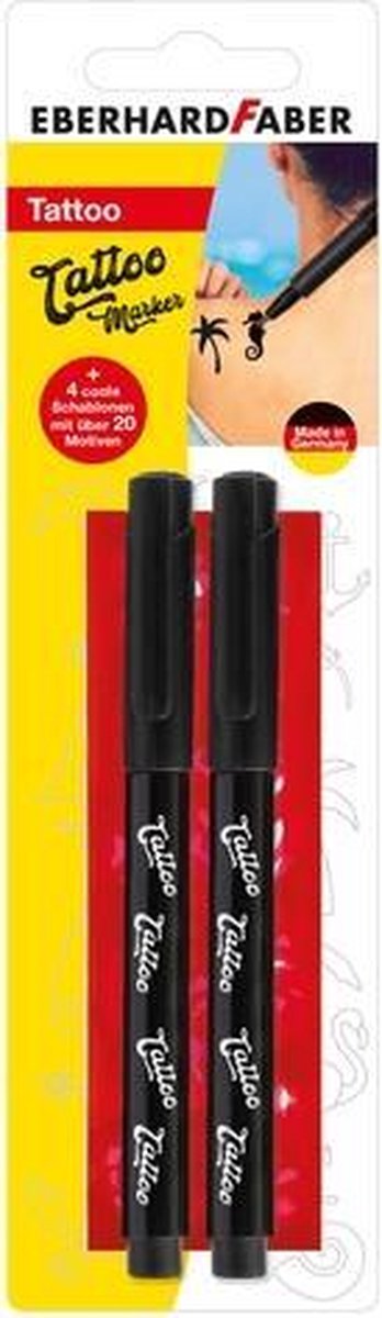 Eberhard faber tatoveringsmarkører - 2 stk - sorte - med stencils - ef-559597