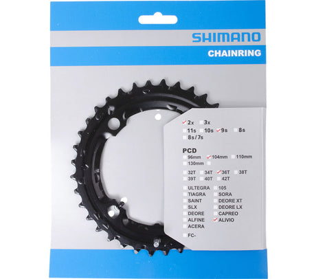 Shimano kædering 36 tænder alivio fc-m4000 fc-m4050 (ac) 9 gear - sort
