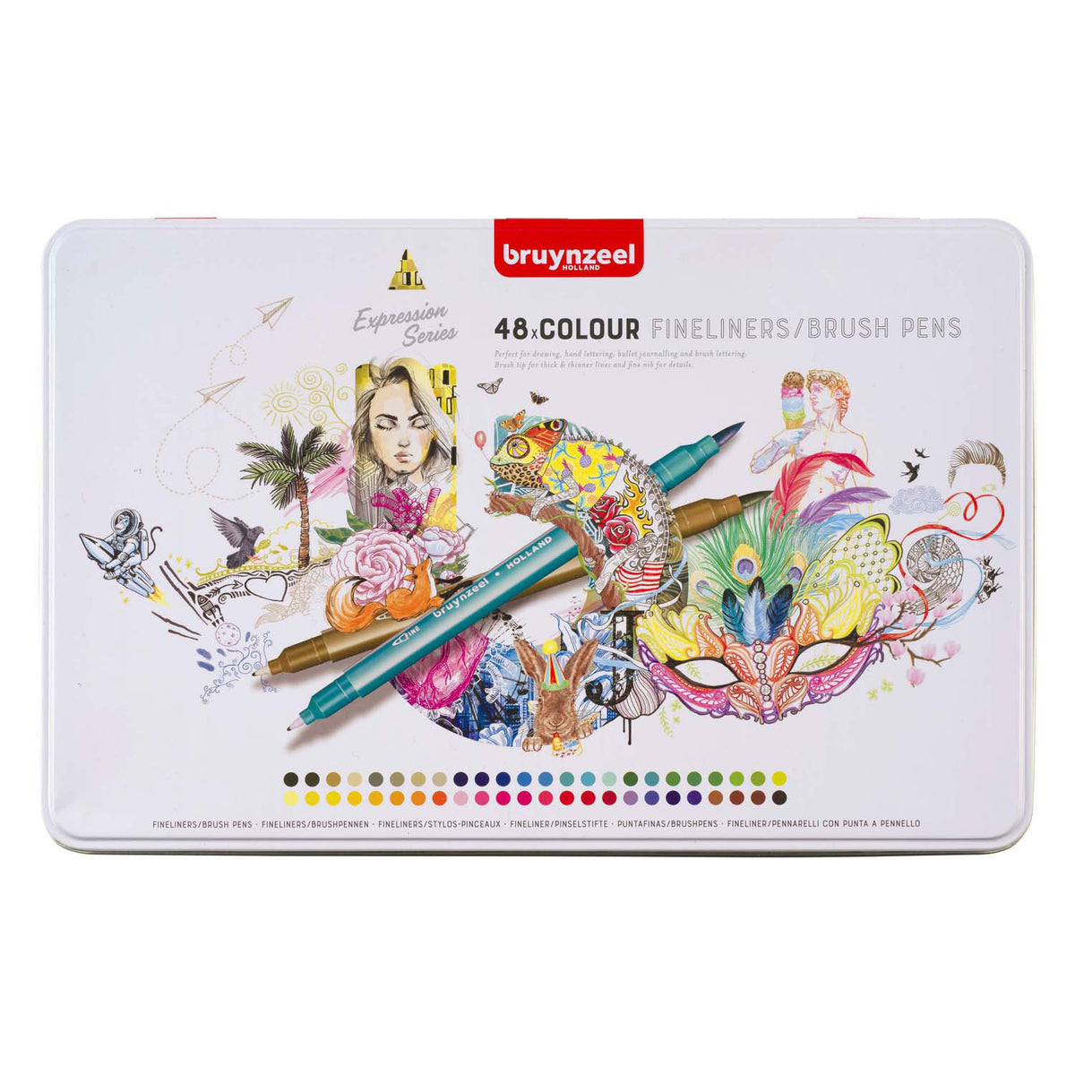 Bruynzeel creatives fineliner pensel pen sæt 48 farver