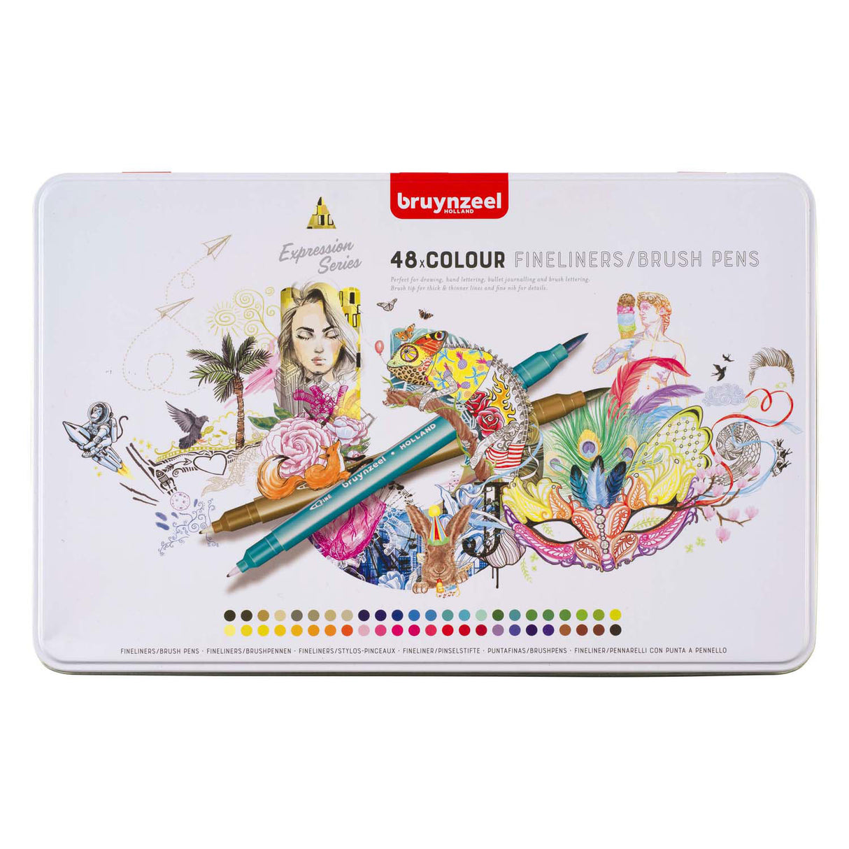 Bruynzeel creatives fineliner pensel pen sæt 48 farver