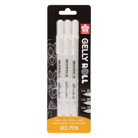 Sakura blisterkort gelly roll 05, 08, 10 hvid, 3 stk