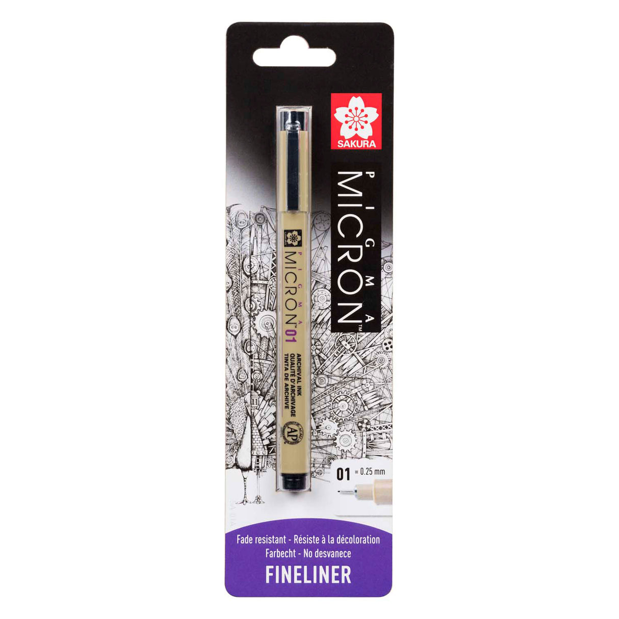 Sakura blisterkort pigma micron 01 0,25 mm sort, 1 stk