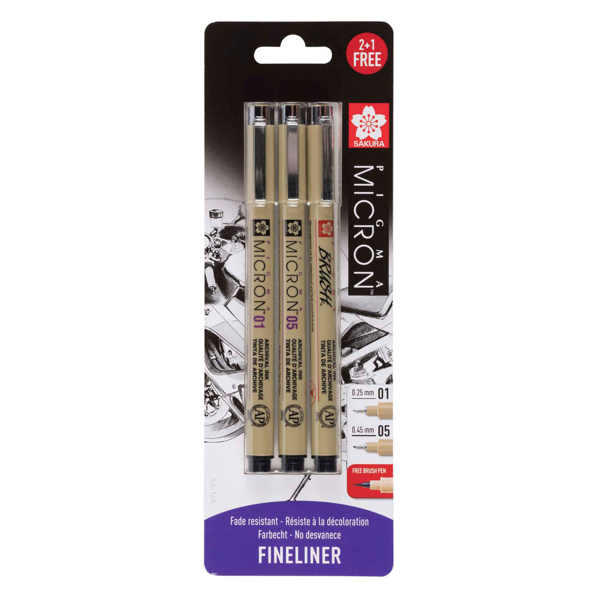 Sakura blisterkort pigma micron 3 stk