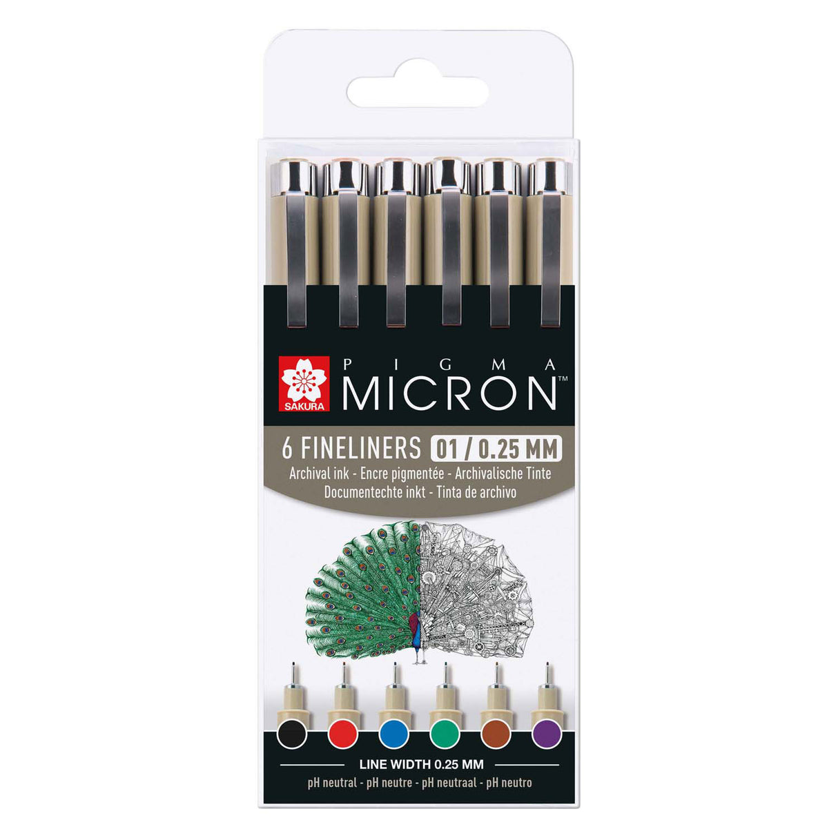 Sakura pigma micron 01 penalhus med 6 grundfarver
