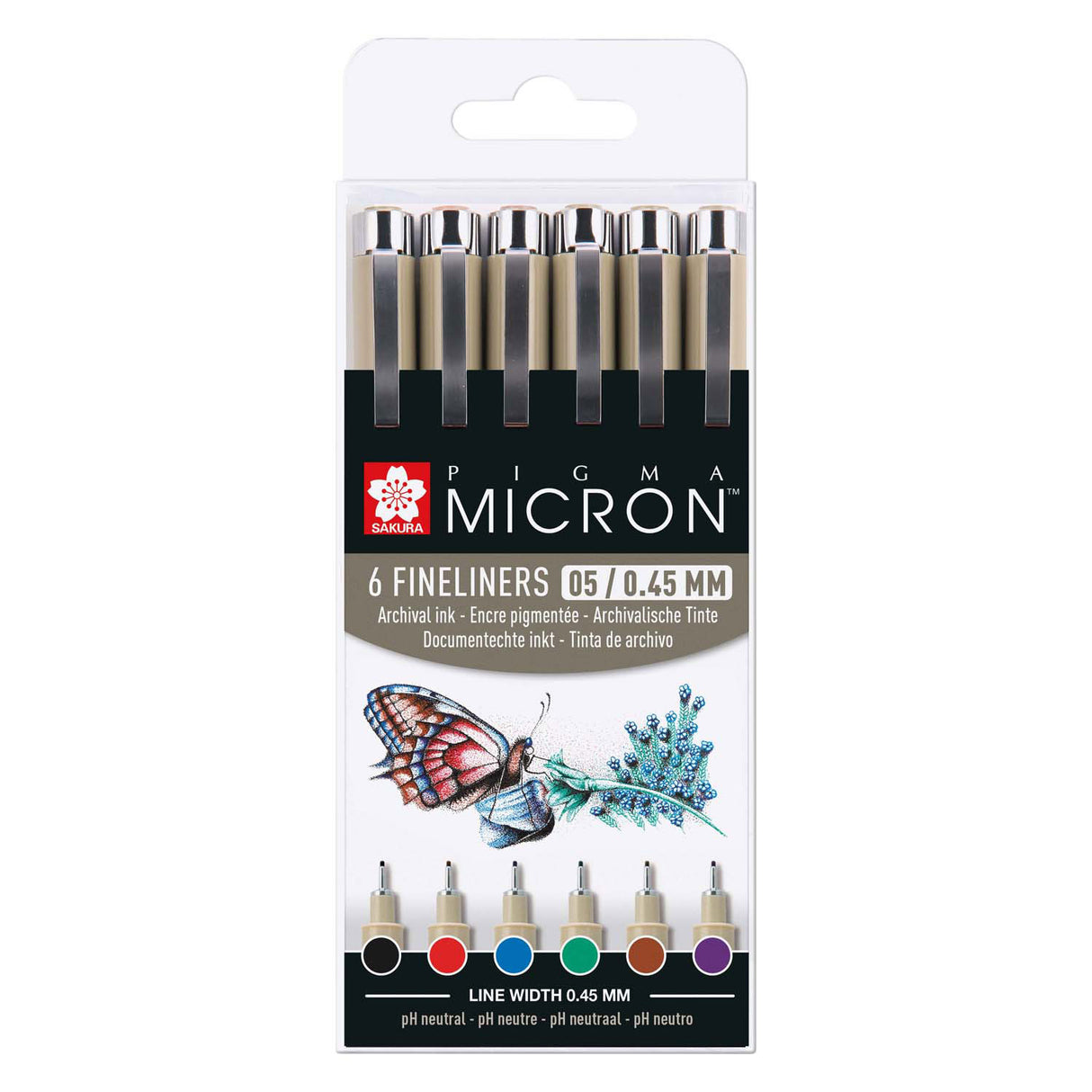 Sakura pigma micron 05 penalhus med 6 grundfarver