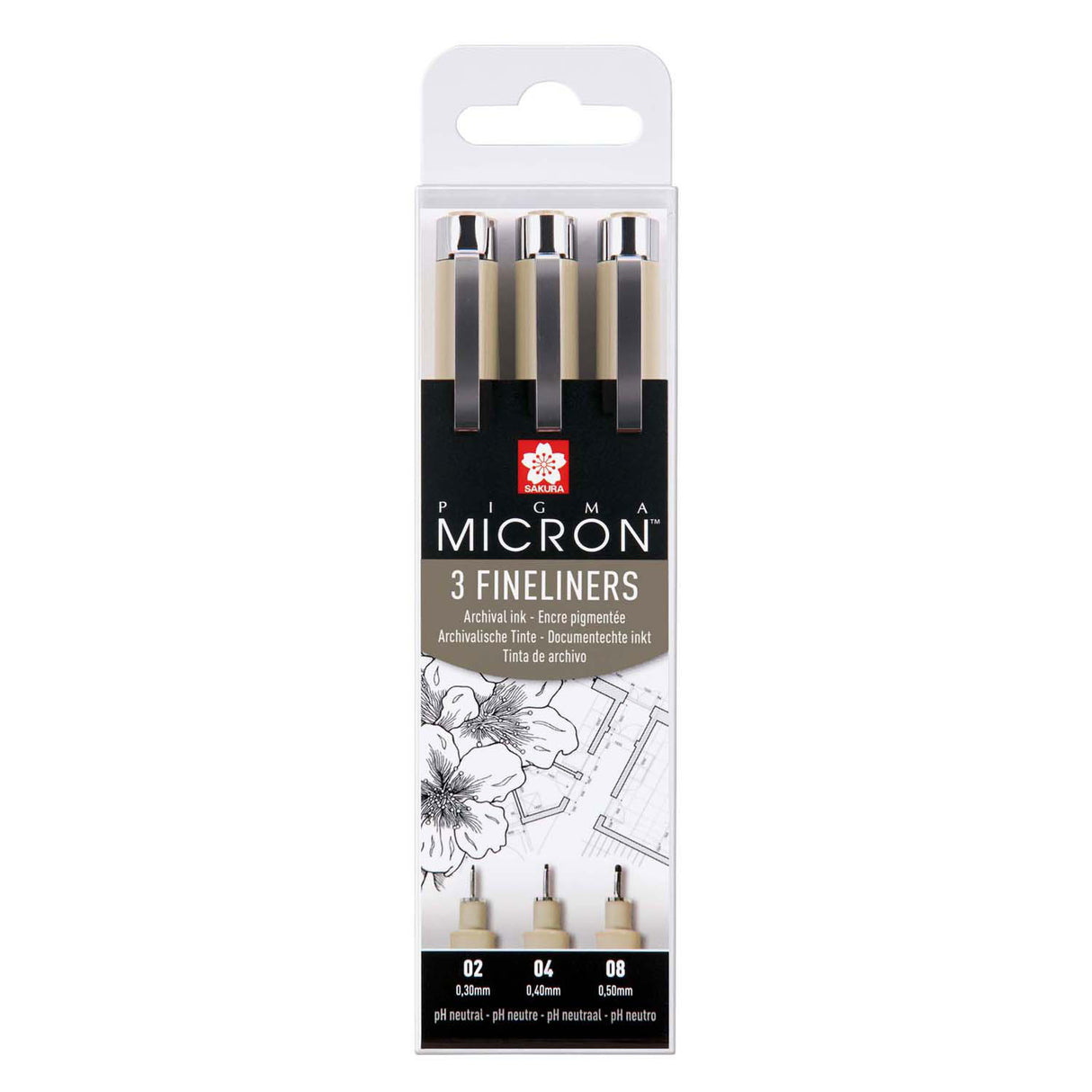 Sakura pigma micron fineliners etui - 3 fineliners - sort