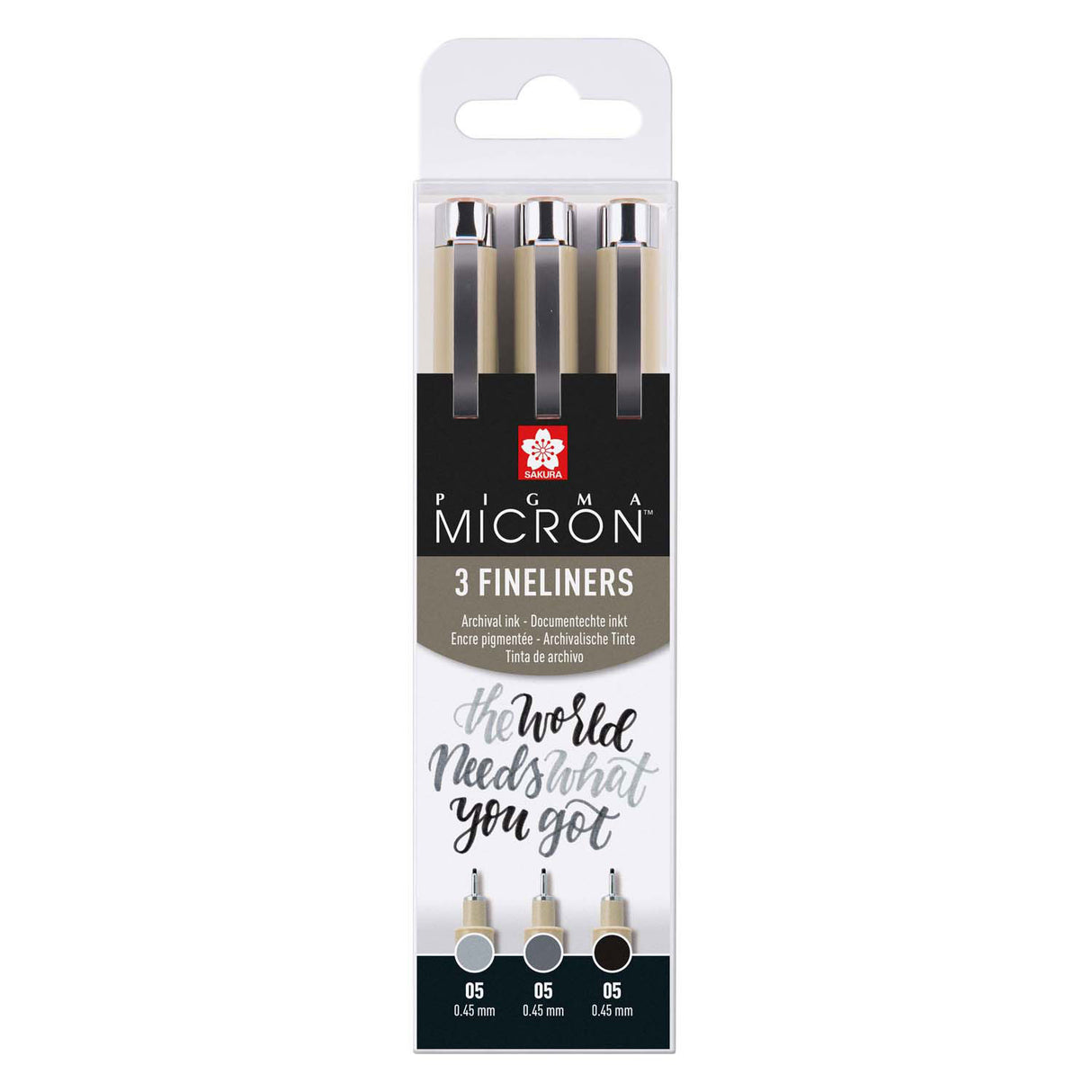 Sakura pigma micron 05 fineliner sæt, 3 kuglepenne, sort-grå