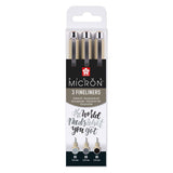Sakura pigma micron 05 fineliner sæt, 3 kuglepenne, sort-grå