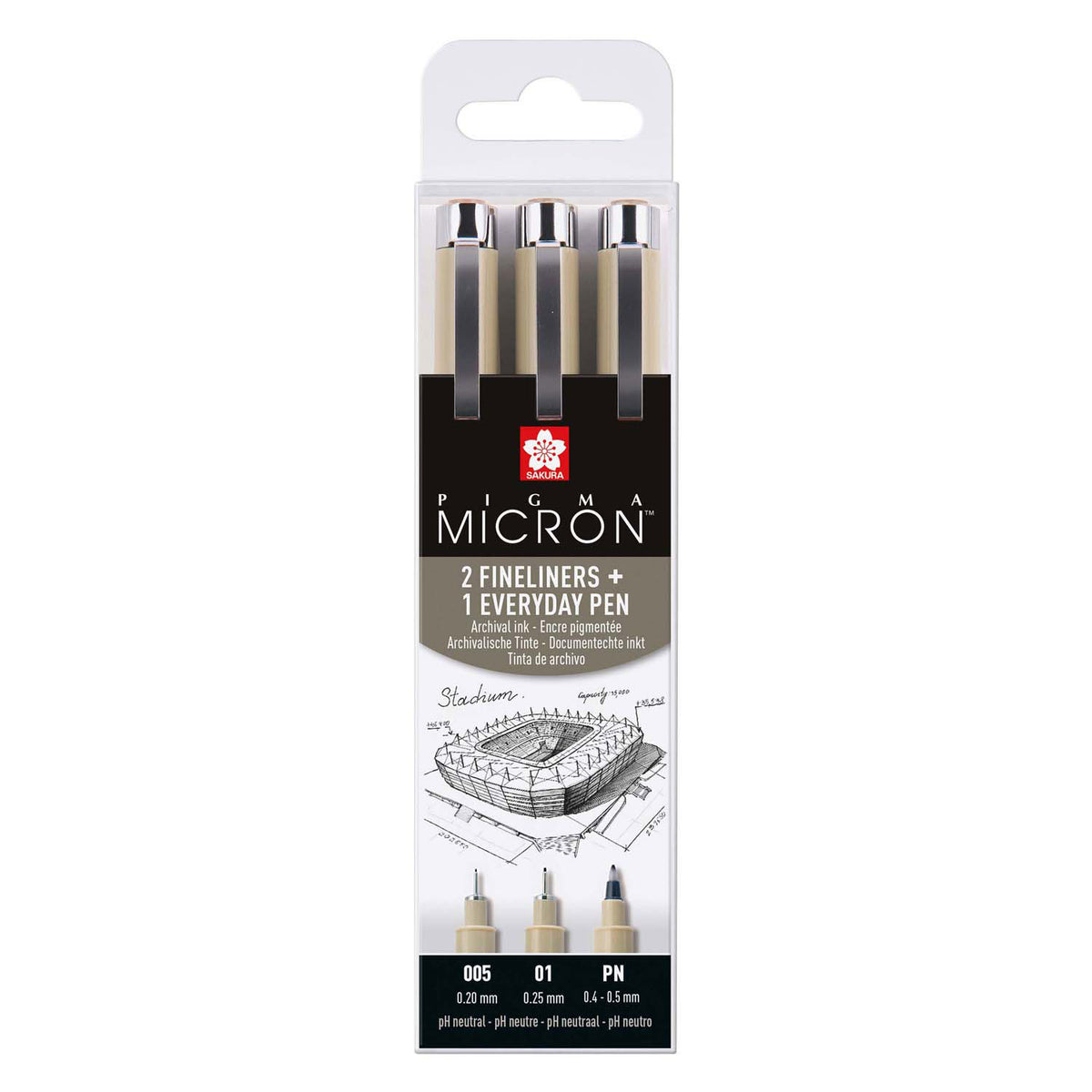 Sakura pigma micron penalhus 3 fineliners sort 005-01-pn bue.