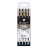 Sakura pigma micron fineliner sæt, 4 størrelser, lys kølig grå