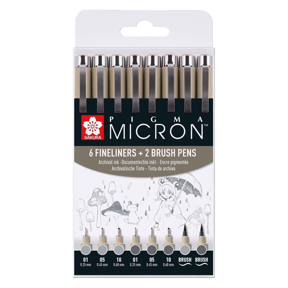 Sakura pigma micron fineliner sæt | 8 kuglepenne, lys kølig grå kølig grå