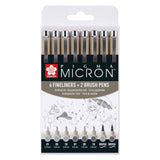 Sakura pigma micron fineliner sæt | 8 kuglepenne, lys kølig grå kølig grå