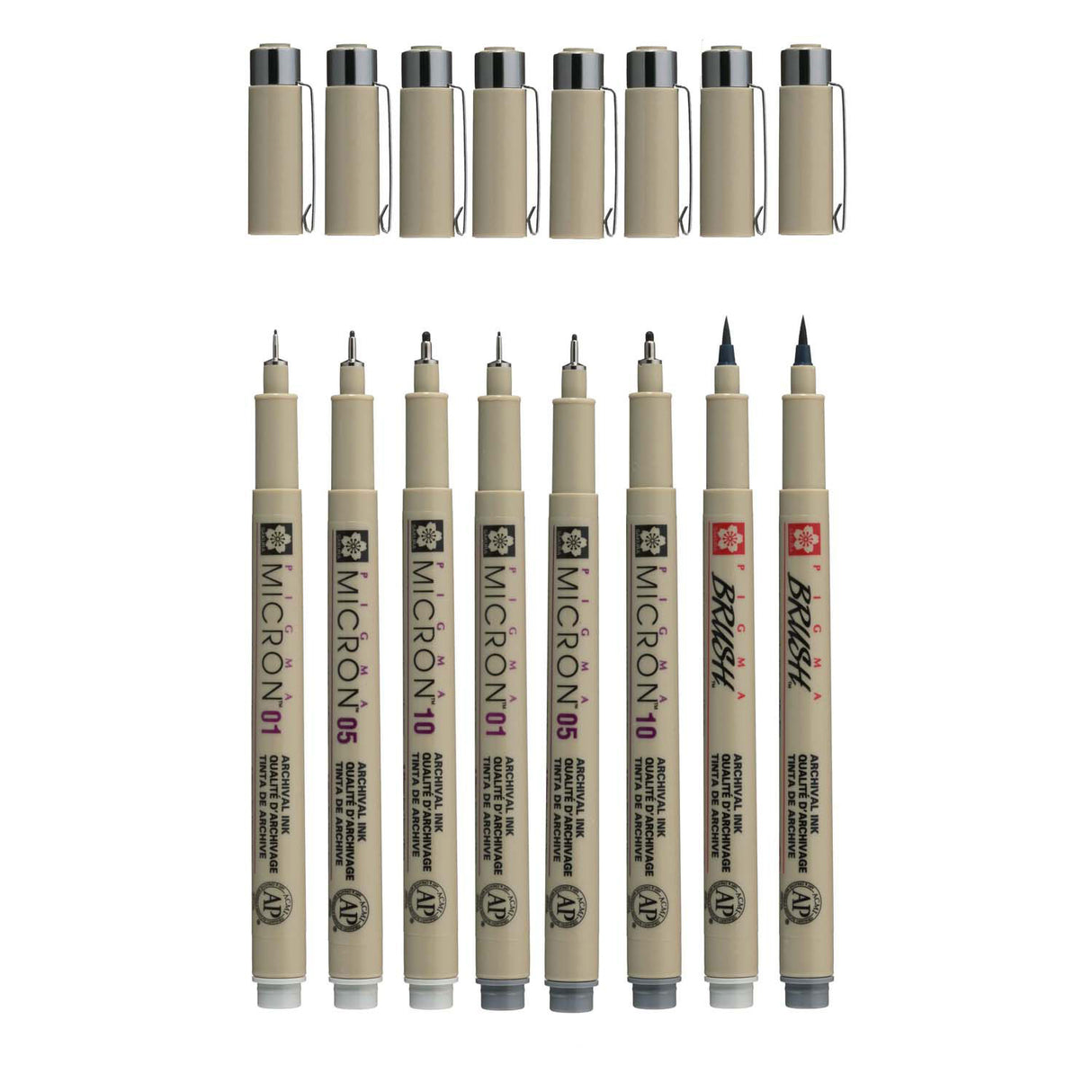 Sakura pigma micron fineliner sæt | 8 kuglepenne, lys kølig grå kølig grå