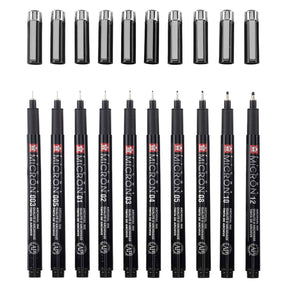 Sakura • pigma micron black edition sæt + gratis etui | 10 kuglepenne, sorte