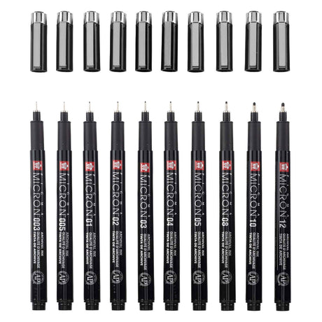 Sakura • pigma micron black edition sæt + gratis etui | 10 kuglepenne, sorte