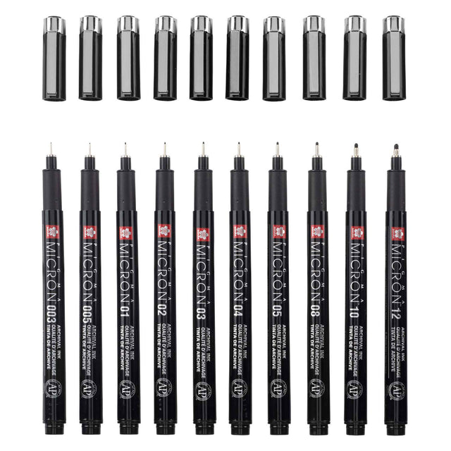 Sakura • pigma micron black edition sæt + gratis etui | 10 kuglepenne, sorte