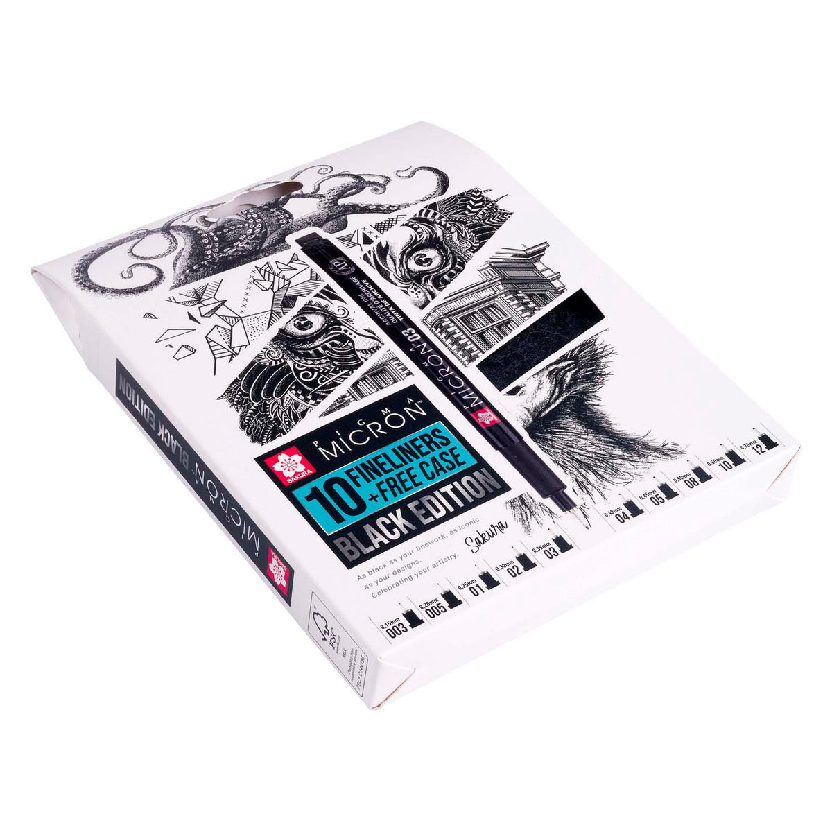 Sakura • pigma micron black edition sæt + gratis etui | 10 kuglepenne, sorte