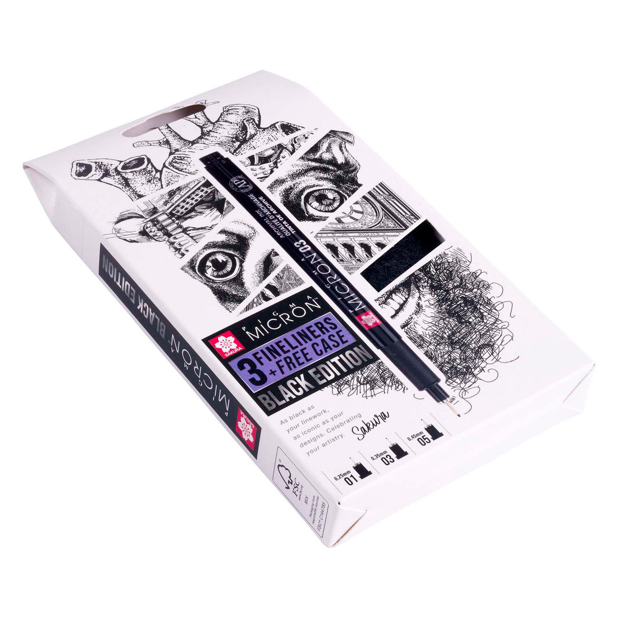 Sakura pigma micron black edition sæt og gratis etui, 3 stk