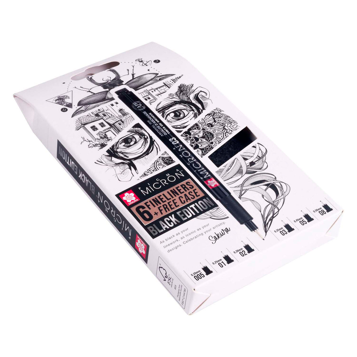 Sakura pigma micron black edition sæt og gratis etui, 6 stk