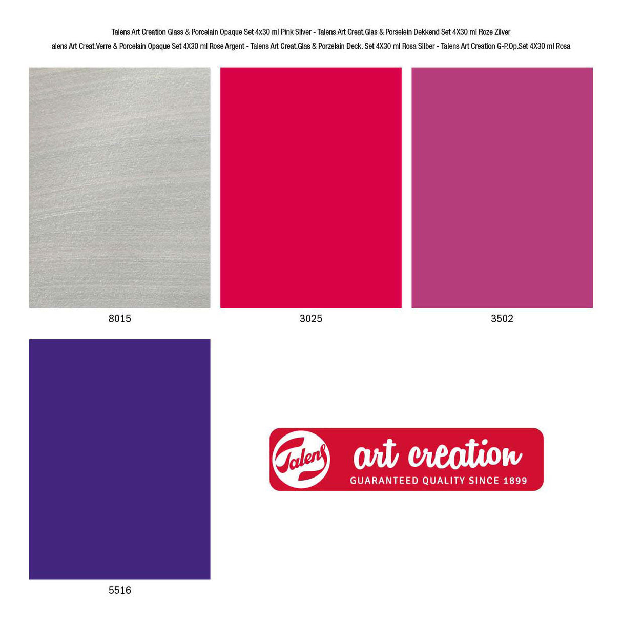 Talens art creation talens art creat.glas porcelæn uigennemsigtigt sæt 4 x 30 ml pink sølv