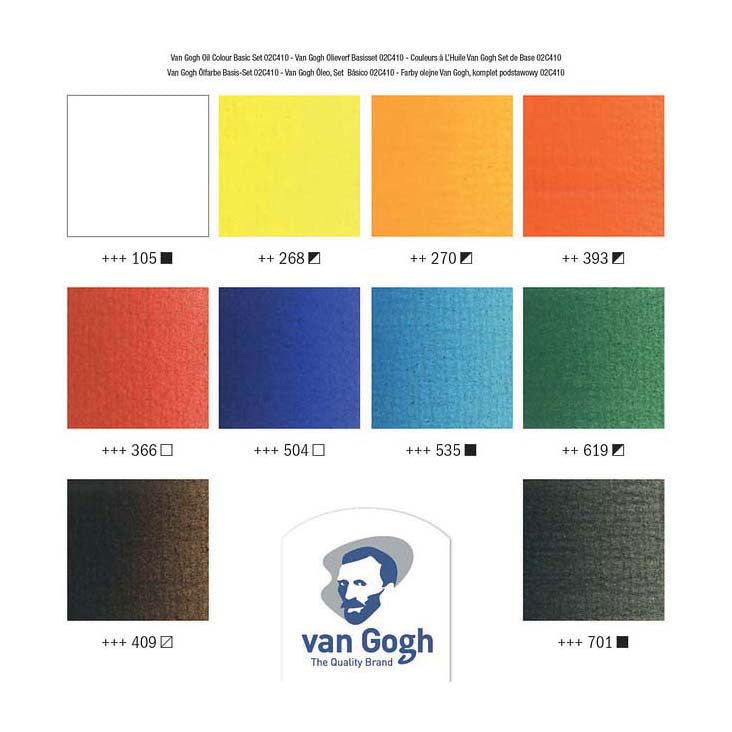 Bruynzeel van Gogh oliemaling grundsæt med 10 farver i 20 ml tuber