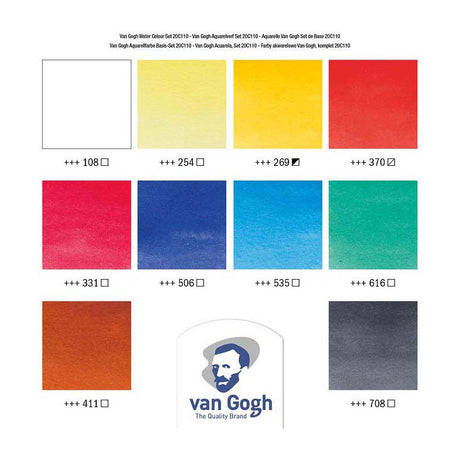 Bruynzeel van Gogh akvarelfarvesæt med 10 farver i 10 ml tuber